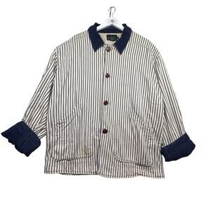 Vintage 90s J Crew Oarsman Barn Chore Coat Mens Large Sportsman Blue Stripe